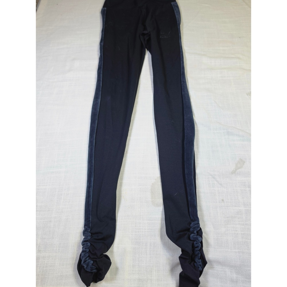 Puma Womens Black Velvet Side Stripe Ruched Ankle Leggings Small S/P